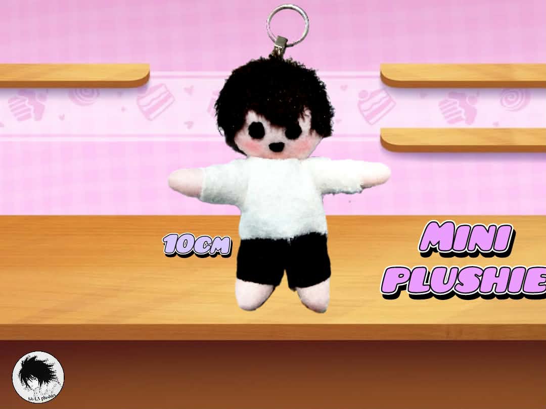 Handmade plush character blue outfit